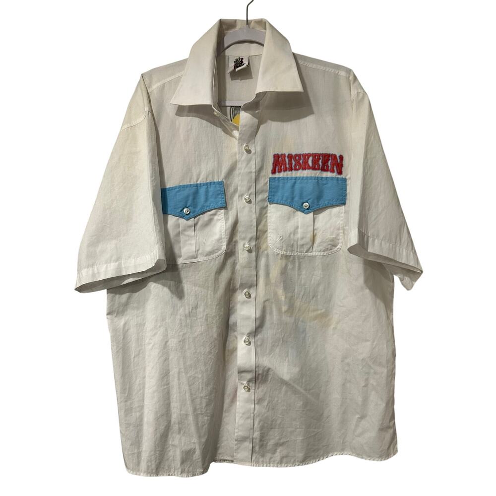 VTG Miskeen Shirt Mens 3XL Y2K Baggy White Button Down Hand Painted Snake Guitar